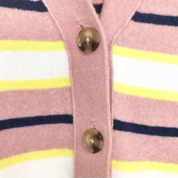 Ann Taylor Pink Navy Yellow Striped Knit Boyfriend Cardigan Sweater - Picture 13 of 16
